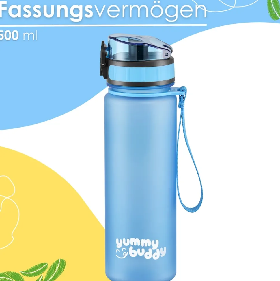 yummy buddy Kinder Trinkflasche 500ml Klick-Verschluss BPA-Frei Blau