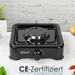 Zilan Gaskocher 1 flammig Campingkocher Kochfeld Gasherd schwarz