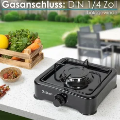 Zilan Gaskocher 1 flammig Campingkocher Kochfeld Gasherd schwarz