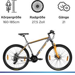 Zündapp FX27 Mountainbike Hardtail 160 - 185 cm Fahrrad MTB 21 Gänge Mountain Bike für Erwachsene und Jugendliche