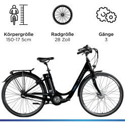 Zündapp Green 2.7 E Bike Damenfahrrad 28 Zoll 150 - 175 cm mit 3 Gang Nabenschaltung Rücktritt Pedelec Hollandrad Citybike Nabenmotor