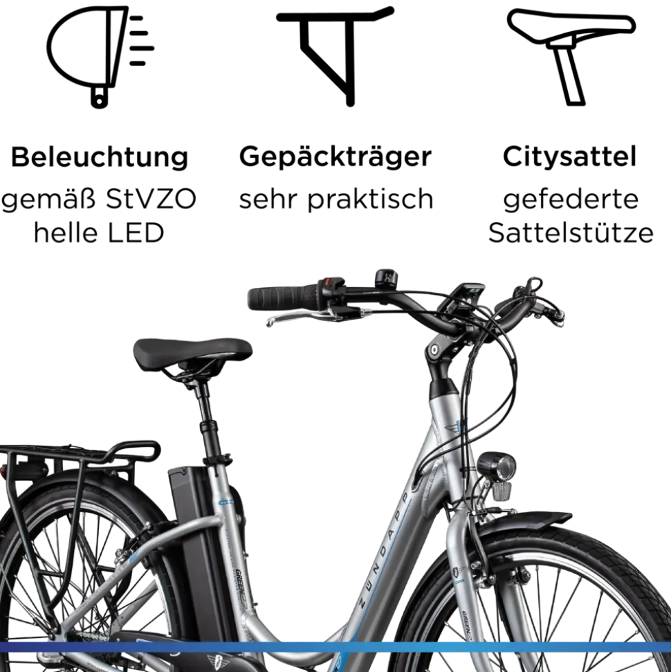 Zündapp Green 2.7 E Bike Damen Pedelec 3 Gang Shimano Schaltung retro 26 Zoll Damenfahrrad Elektrofahrrad 140-165 cm StVZO Hollandrad