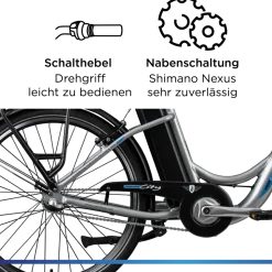 Zündapp Green 2.7 E Bike Damen Pedelec 3 Gang Shimano Schaltung retro 26 Zoll Damenfahrrad Elektrofahrrad 140-165 cm StVZO Hollandrad