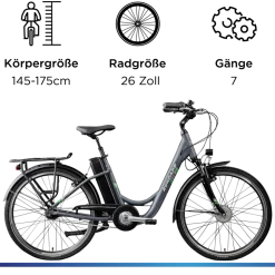 Zündapp Green 3.7 E Bike Damen 26 Zoll Pedelec 7 Gang Elektrofahrrad ab 140 cm Damenfahrrad retro Hollandrad mit Nabenschaltung