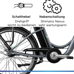 Zündapp Green 3.7 E Bike Damen 26 Zoll Pedelec 7 Gang Elektrofahrrad ab 140 cm Damenfahrrad retro Hollandrad mit Nabenschaltung