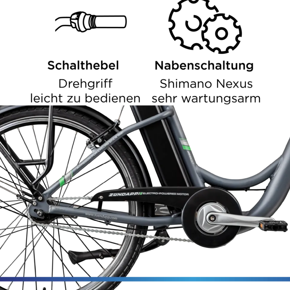 Zündapp Green 3.7 E Bike Damen 26 Zoll Pedelec 7 Gang Elektrofahrrad ab 140 cm Damenfahrrad retro Hollandrad mit Nabenschaltung