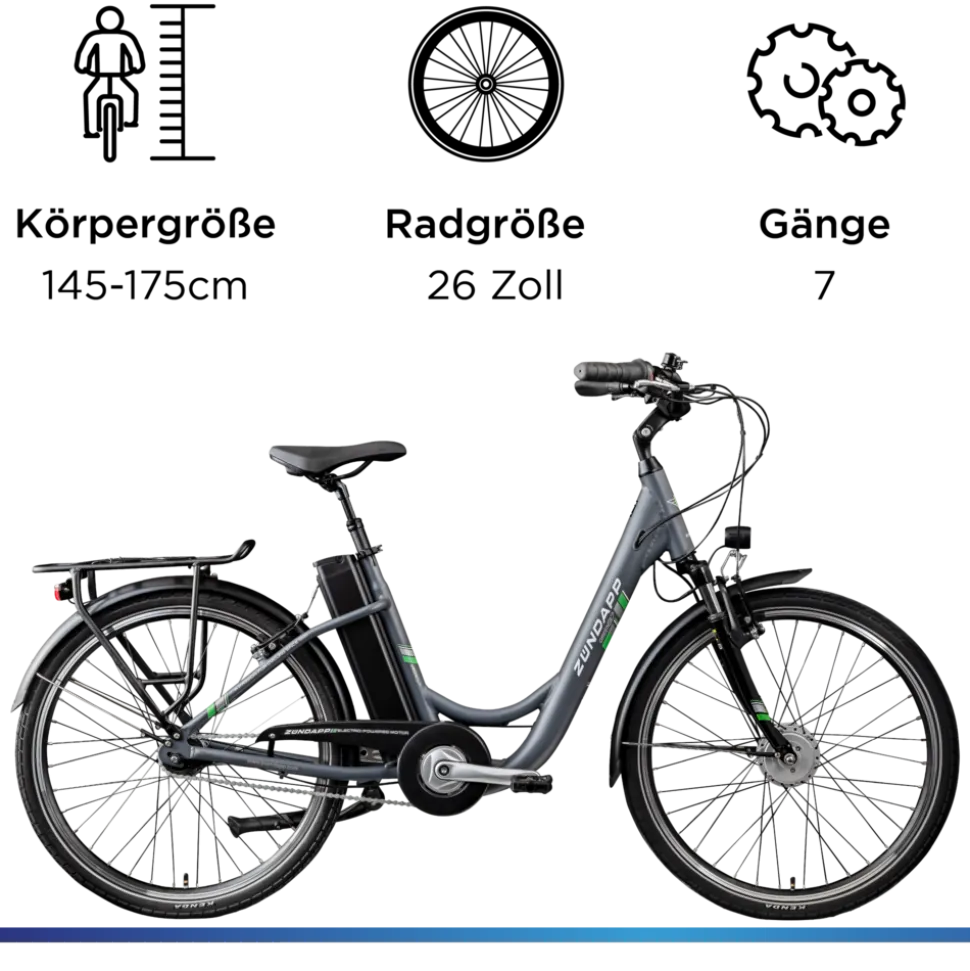Zündapp Green 3.7 E Bike Damen 26 Zoll Pedelec 7 Gang Elektrofahrrad ab 140 cm Damenfahrrad retro Hollandrad mit Nabenschaltung