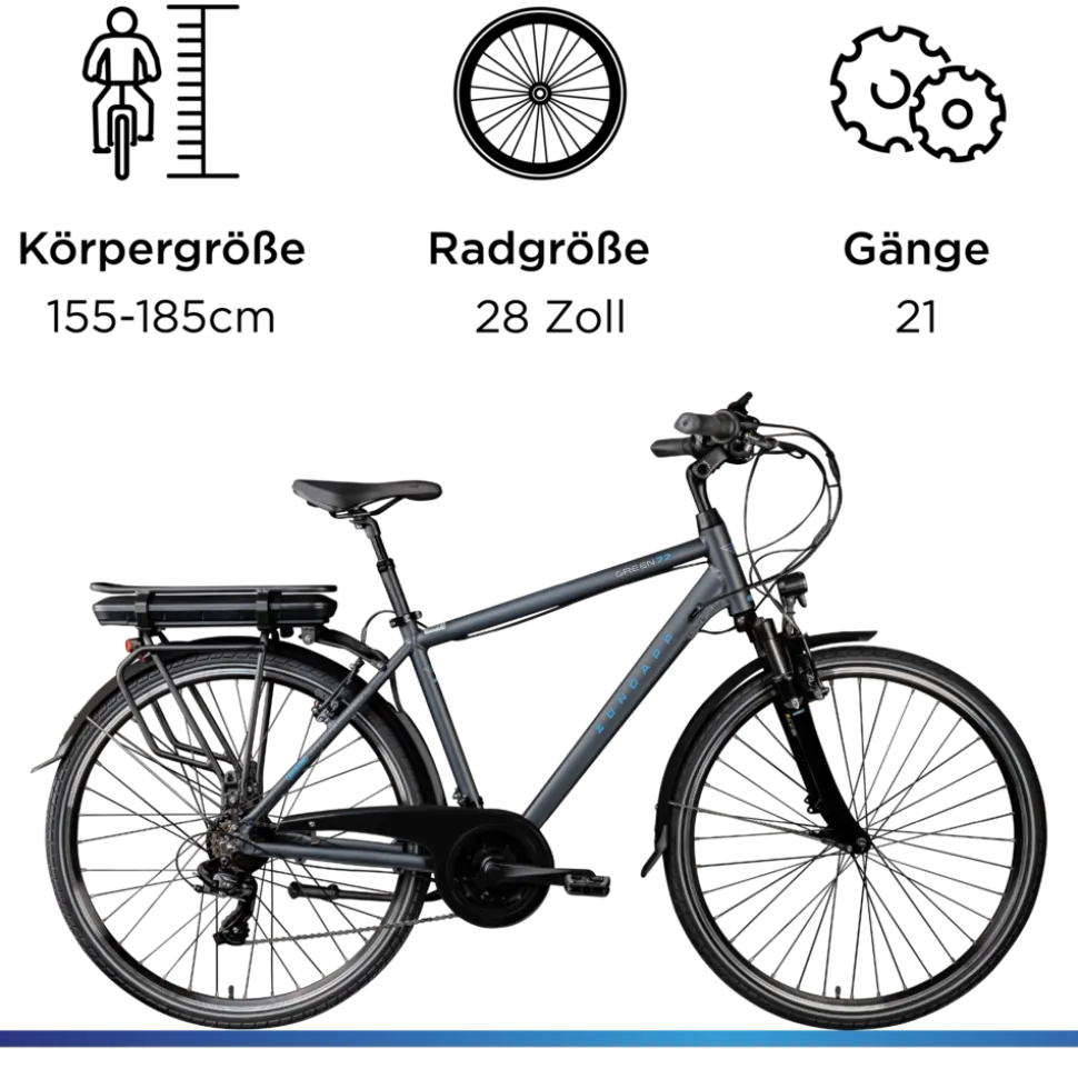 Zündapp Green 7.7 E-Bike Herren Trekkingrad 28 Zoll Pedelec 155 - 185 cm Trekkingbike mit 21 Gang E Fahrrad StVZO Tourenrad