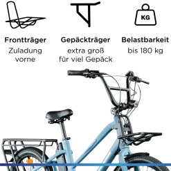 Zündapp Longtail M400 E Bike Lastenrad bis 180 kg 24 Zoll Elektrofahrrad 160-195 cm Mittelmotor Cargo Elektro Fahrrad 7 Gänge Pedelec