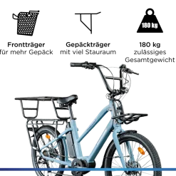 Zündapp Longtail M400 E Bike Lastenrad bis 180 kg 24 Zoll Elektrofahrrad 160-195 cm Mittelmotor Cargo Elektro Fahrrad 7 Gänge Pedelec