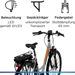 Zündapp X200 E Bike Damenfahrrad 155 - 180 cm Stadtrad Pedelec 7 Gang Shimano Schaltung Cityrad mit Bosch Mittelmotor Hollandrad