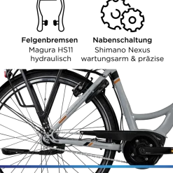 Zündapp X200 E Bike Damenfahrrad 155 - 180 cm Stadtrad Pedelec 7 Gang Shimano Schaltung Cityrad mit Bosch Mittelmotor Hollandrad