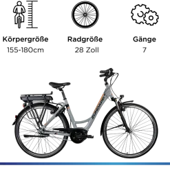 Zündapp X200 E Bike Damenfahrrad 155 - 180 cm Stadtrad Pedelec 7 Gang Shimano Schaltung Cityrad mit Bosch Mittelmotor Hollandrad