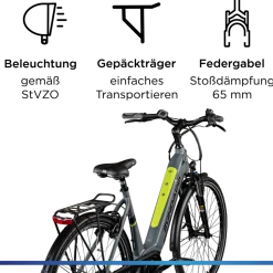 Zündapp X600 E Bike Damenfahrrad 155 - 180 cm Stadtrad Pedelec 7 Gang Shimano Schaltung Cityrad mit Bosch Mittelmotor Hollandrad