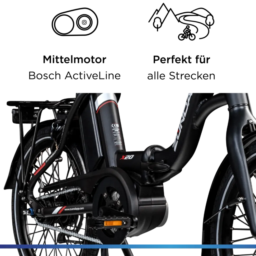 Zündapp X20 E Bike Klapprad Pedelec für Damen und Herren 150 - 190 cm E Fahrrad Bosch Faltrad Tiefeinsteiger Urban Bike