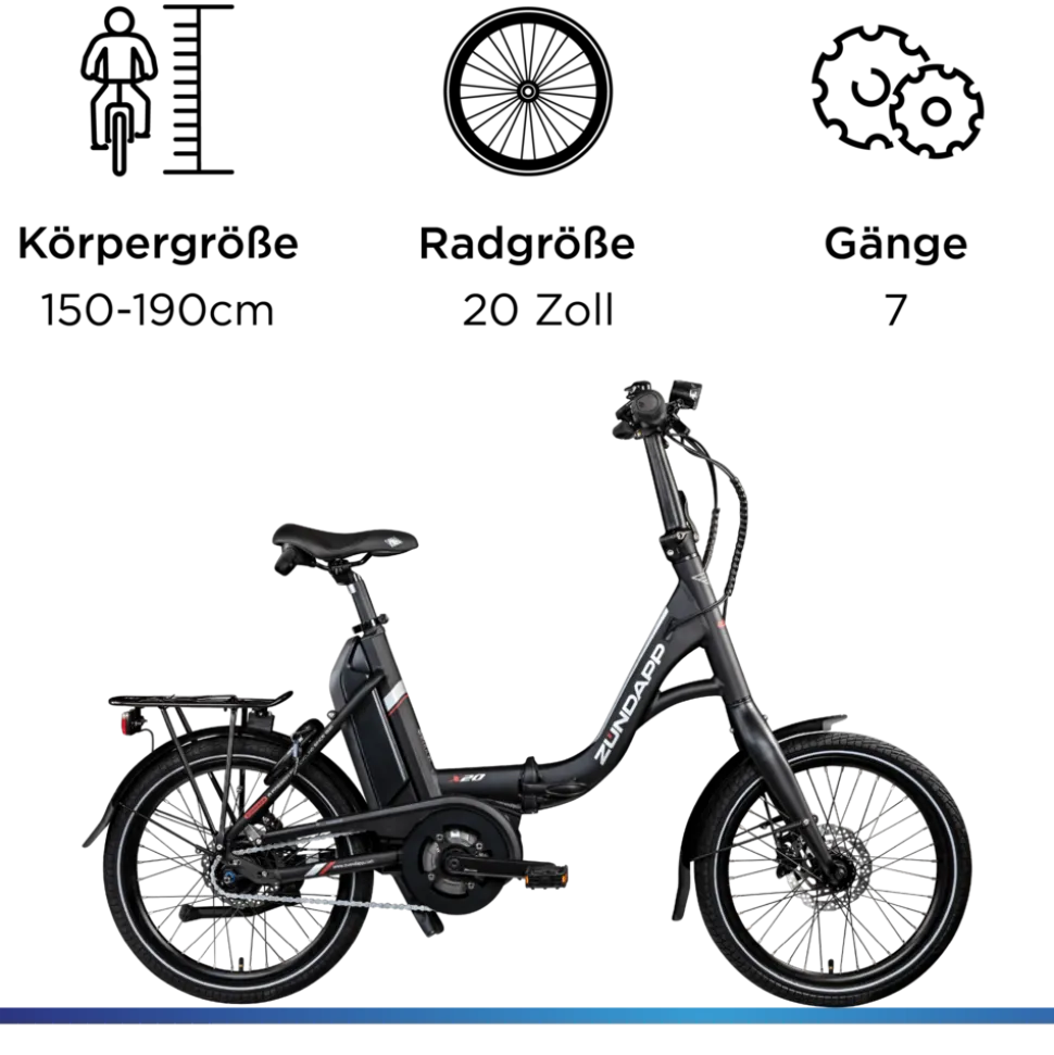 Zündapp X20 E Bike Klapprad Pedelec für Damen und Herren 150 - 190 cm E Fahrrad Bosch Faltrad Tiefeinsteiger Urban Bike