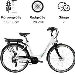 Zündapp Z503 E Bike Damen ab 155 cm Damenfahrrad 28 Zoll Pedelec mit tiefem Einstieg retro Elektrofahrrad 7 Gang Schaltung E Fahrrad Stadtrad StVZO