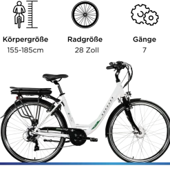 Zündapp Z503 E Bike Damen ab 155 cm Damenfahrrad 28 Zoll Pedelec mit tiefem Einstieg retro Elektrofahrrad 7 Gang Schaltung E Fahrrad Stadtrad StVZO