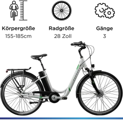 Zündapp Z510 E Bike Damenfahrrad ab 155 cm Rücktritt Pedelec 28 Zoll Fahrrad mit tiefem Einstieg Hollandrad mit 3 Gang Nabenschaltung StVZO