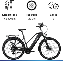 Zündapp Z810 E Bike Damen Trekkingrad ab 165 cm Elektrofahrrad 550 Wh Pedelec Trekking Rad Fahrrad mit 8 Gang und Beleuchtung StVZO