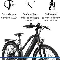 Zündapp Z810 E Bike Damen Trekkingrad ab 165 cm Elektrofahrrad 550 Wh Pedelec Trekking Rad Fahrrad mit 8 Gang und Beleuchtung StVZO
