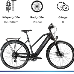 Zündapp Z810 E Bike Damen Trekkingrad ab 165 cm Elektrofahrrad 550 Wh Pedelec Trekking Rad Fahrrad mit 8 Gang und Beleuchtung StVZO
