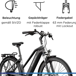 Zündapp Z810 E Bike Damen Trekkingrad ab 165 cm Elektrofahrrad 550 Wh Pedelec Trekking Rad Fahrrad mit 8 Gang und Beleuchtung StVZO