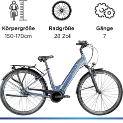 Zündapp Z909 E Bike Damen 28 Zoll Pedelec 150 - 170 cm Elektrofahrrad Bosch Damenfahrrad mit 7 Gang Schaltung E Fahrrad Hollandrad