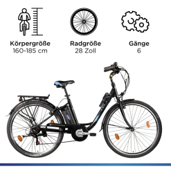 Zündapp Z505 E Bike Damen 28 Zoll Pedelec 160 - 185 cm 6 Gang Damenfahrrad E Fahrrad Hollandrad mit Licht