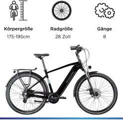 Zündapp Z810 E Bike Herren Trekkingrad ab 175 cm Elektrofahrrad 550 Wh Pedelec Trekking Rad Fahrrad mit 8 Gang und Beleuchtung StVZO