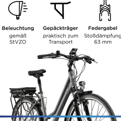 Zündapp Z802 E Bike Trekkingrad Damen ab 160 cm mit Nabenmotor Pedelec Trekking Fahrrad mit 21 Gang und Beleuchtung StVZO