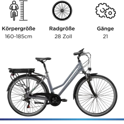Zündapp Z802 E Bike Trekkingrad Damen ab 160 cm mit Nabenmotor Pedelec Trekking Fahrrad mit 21 Gang und Beleuchtung StVZO