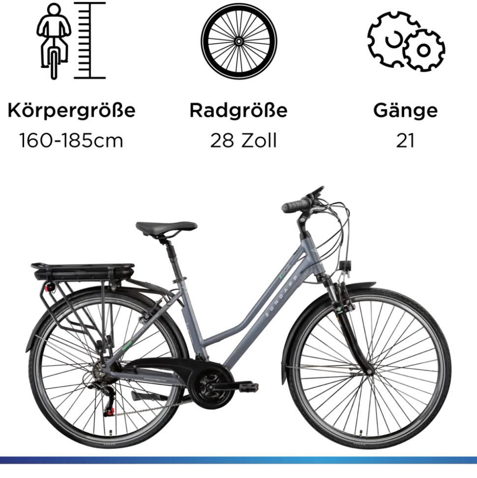Zündapp Z802 E Bike Trekkingrad Damen ab 160 cm mit Nabenmotor Pedelec Trekking Fahrrad mit 21 Gang und Beleuchtung StVZO