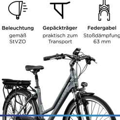 Zündapp Z802 E Bike Trekkingrad Damen ab 160 cm mit Nabenmotor Pedelec Trekking Fahrrad mit 21 Gang und Beleuchtung StVZO