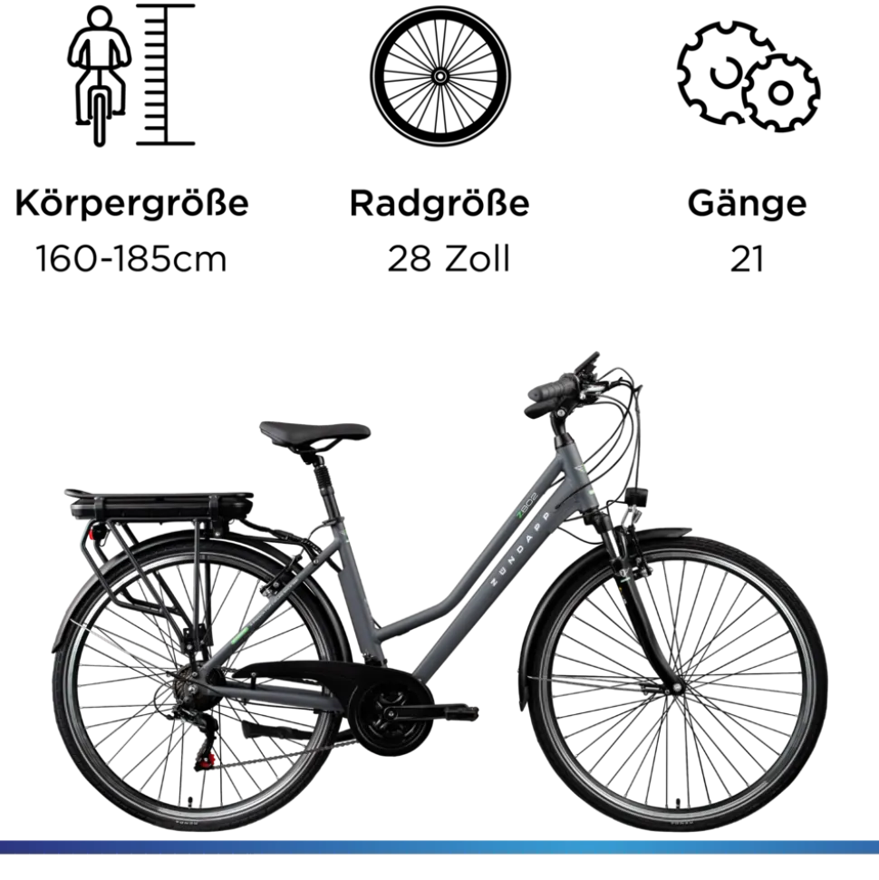 Zündapp Z802 E Bike Trekkingrad Damen ab 160 cm mit Nabenmotor Pedelec Trekking Fahrrad mit 21 Gang und Beleuchtung StVZO