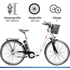 Zündapp Z517 E Bike 28 Zoll Pedelec Hollandrad E Fahrrad Damen 155 - 190 cm mit 7 Gang Nabenschaltung Rücktritt Citybike Nabenmotor