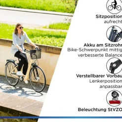 Zündapp Z517 E Bike 28 Zoll Pedelec Hollandrad E Fahrrad Damen 155 - 190 cm mit 7 Gang Nabenschaltung Rücktritt Citybike Nabenmotor