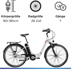 Zündapp Z517 E Bike 28 Zoll Pedelec Hollandrad E Fahrrad Damen 155 - 190 cm mit 7 Gang Nabenschaltung Rücktritt Citybike Nabenmotor