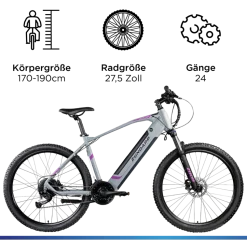Zündapp Z808 E-Mountainbike für Damen und Herren ab 170 cm E Bike 27,5 Zoll EMTB Hardtail Pedelec Fahrrad Elektrofahrrad
