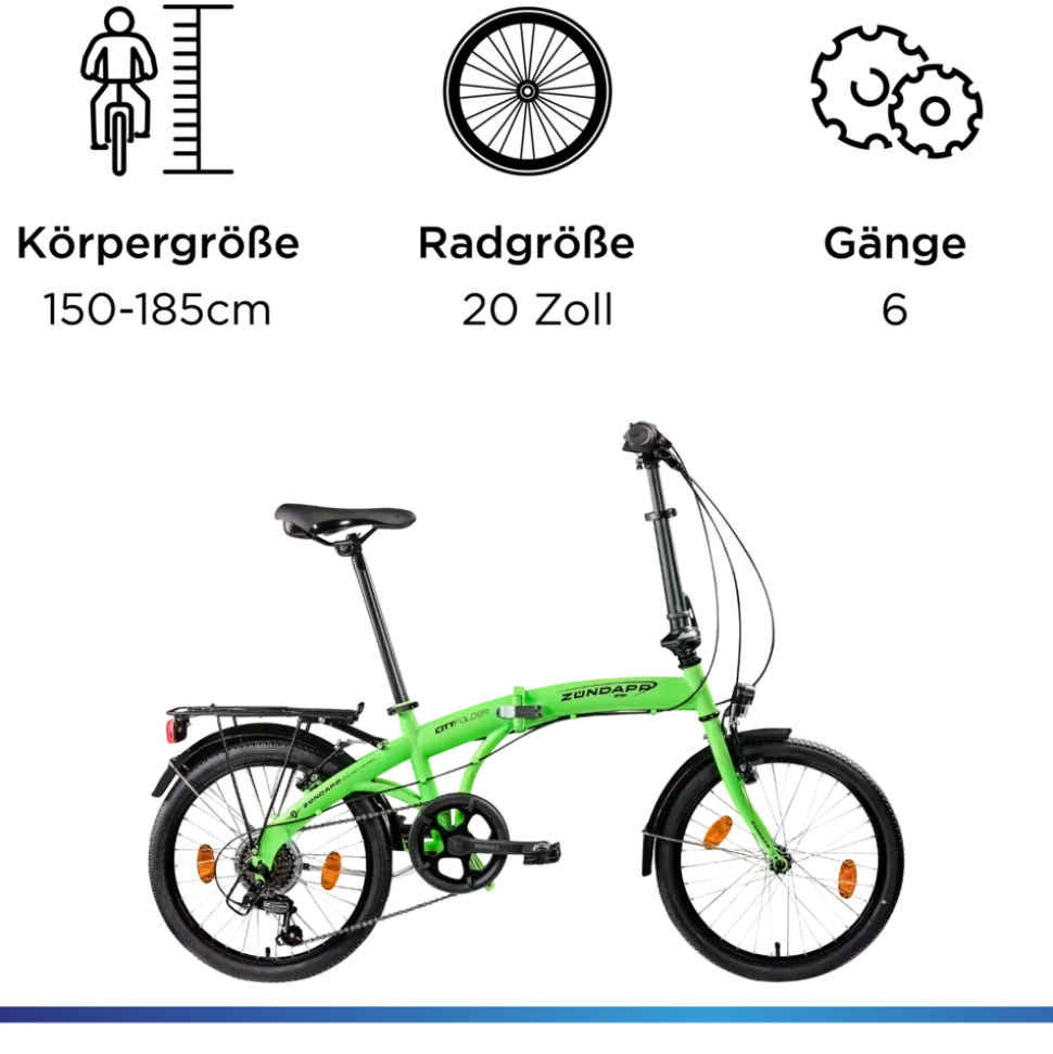 Zündapp ZF20 Speed Folder 20 Zoll Klapprad Faltrad Stadtrad Fahrrad faltbar Klappfahrrad StVZO