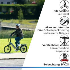 Zündapp ZT20R Ebike Klapprad für Erwachsene 145 - 185 cm Pedelec für Damen und Herren 20 Zoll mit 6 Gängen Elektro Bike Faltrad