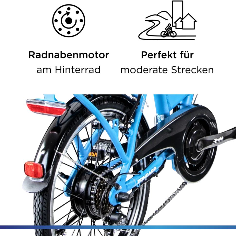 Zündapp Z101 20 Zoll Elektro Klapprad für Erwachsene 150 - 180 cm 6 Gang E Klappfahrrad E Bike Faltrad Pedelec StVZO