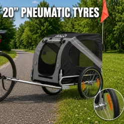zoomundo Hundeanhänger Fahrradanhänger für Hunde - in Dunkelgrau/Schwarz - Silver Frame