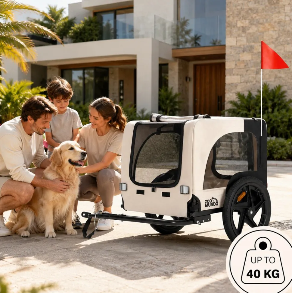 zoomundo Hundeanhänger Fahrradanhänger für Hunde Jacky - in Beige/Schwarz